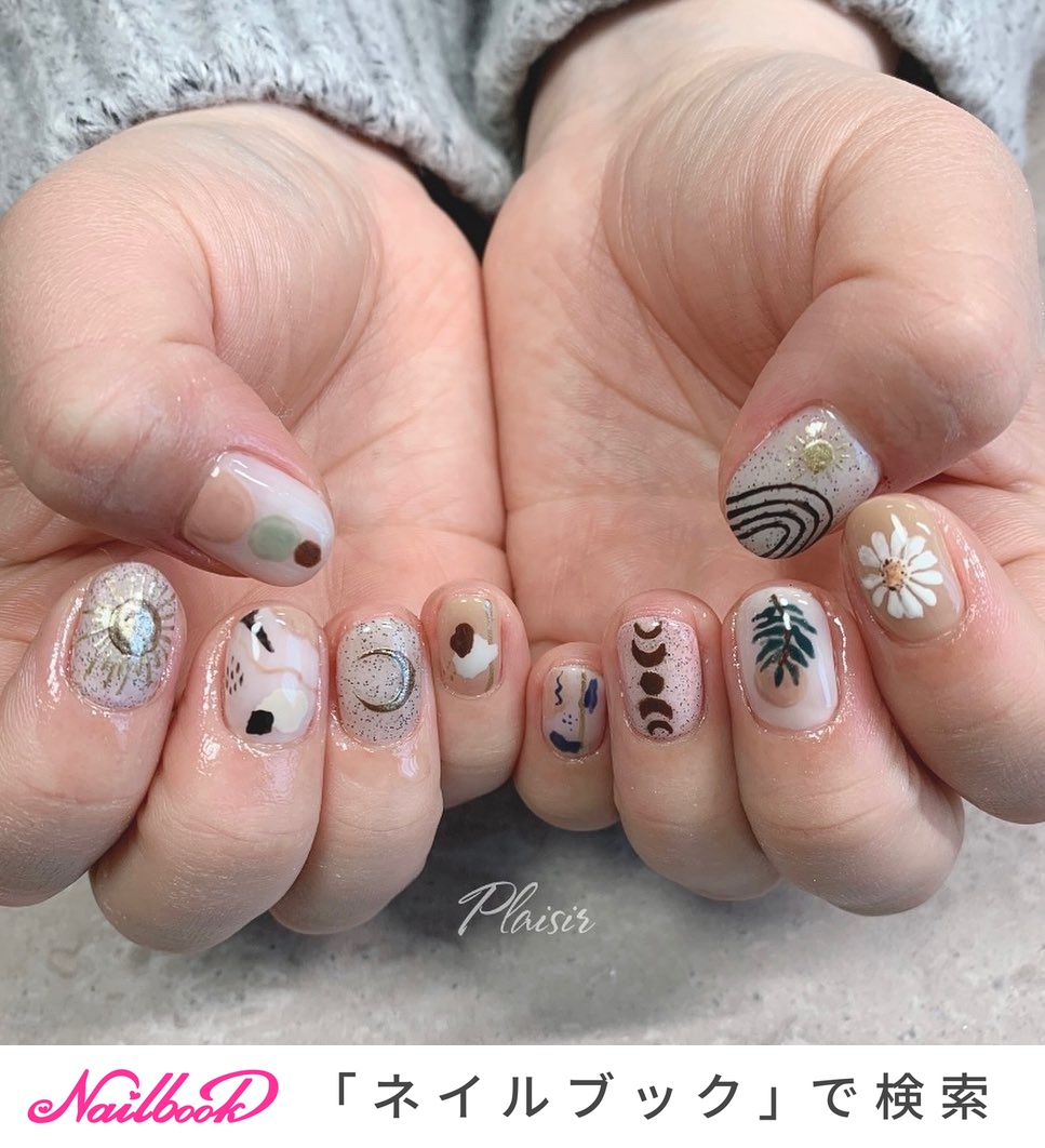 春 ハンド ボヘミアン ショート ホワイト Private Nail Salon Plaisirのネイルデザイン No ネイルブック