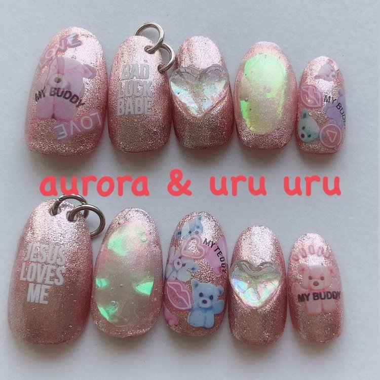 オールシーズン ハンド ラメ ハート キャラクター Nailtip Room Nonのネイルデザイン No ネイルブック