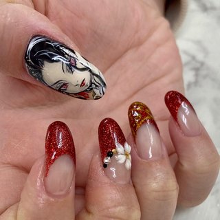 女無惨様♡ 
#鬼舞辻無惨#女無惨#和風ネイル#ラメフレンチ#グリッターネイル#ロングネイル#痛ネイル#キャラクターネイル#手描きネイル#桜ネイル#3dネイル#鬼滅の刃#itanail#kimetsunoyaiba#manga#paint#横須賀ネイルサロン#横須賀ネイルサロンbraveryrose #春 #お正月 #成人式 #パーティー #ハンド #フレンチ #ラメ #フラワー #痛ネイル #和柄 #ロング #レッド #ゴールド #ジェルネイル #お客様 #Bravery Rose🌹　ブレイブリーローズ #ネイルブック
