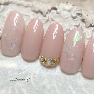 ピンク天然石ネイルのネイルデザイン ネイルブック