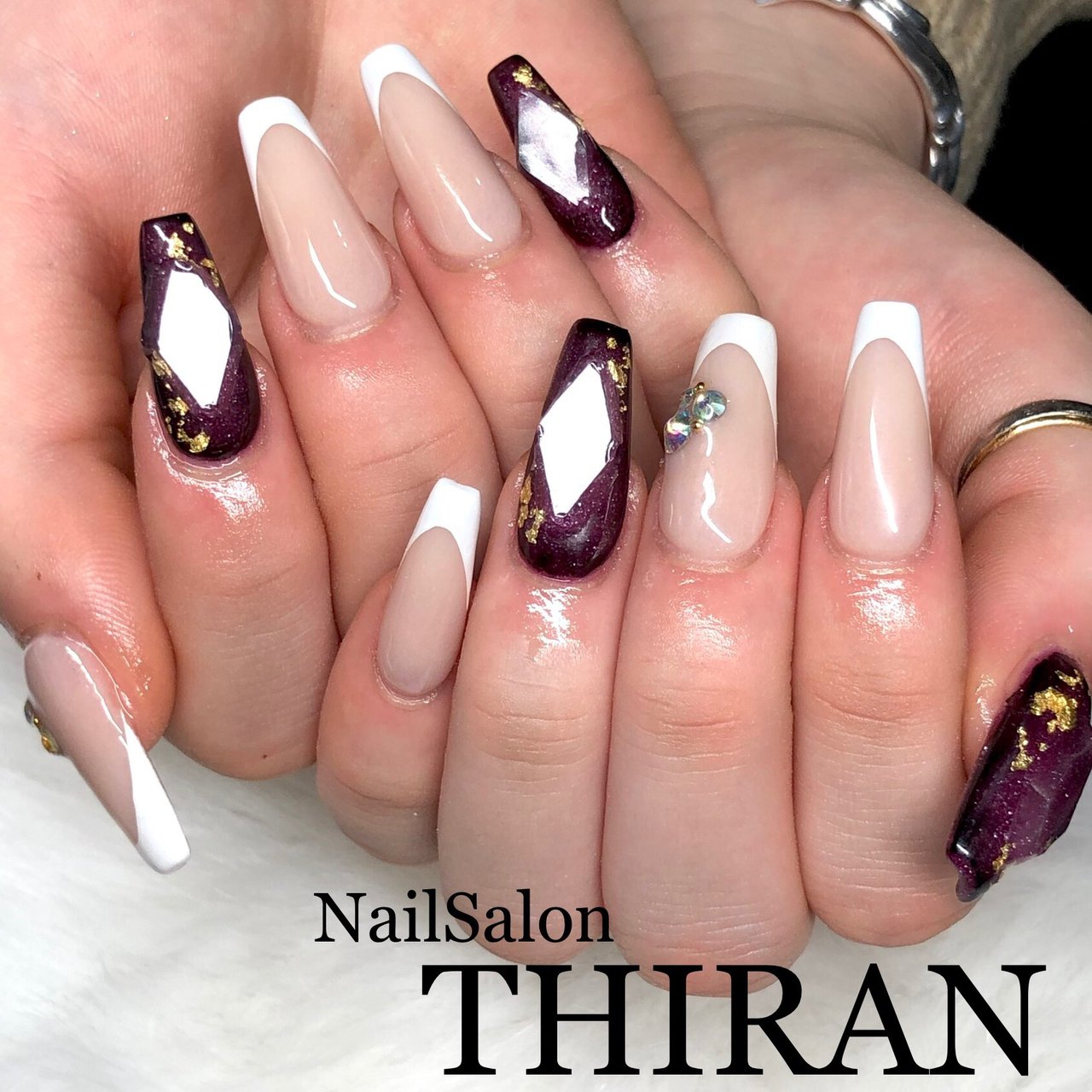 オールシーズン ハンド シンプル フレンチ ラメ Nailsalon Thiranのネイルデザイン No ネイルブック