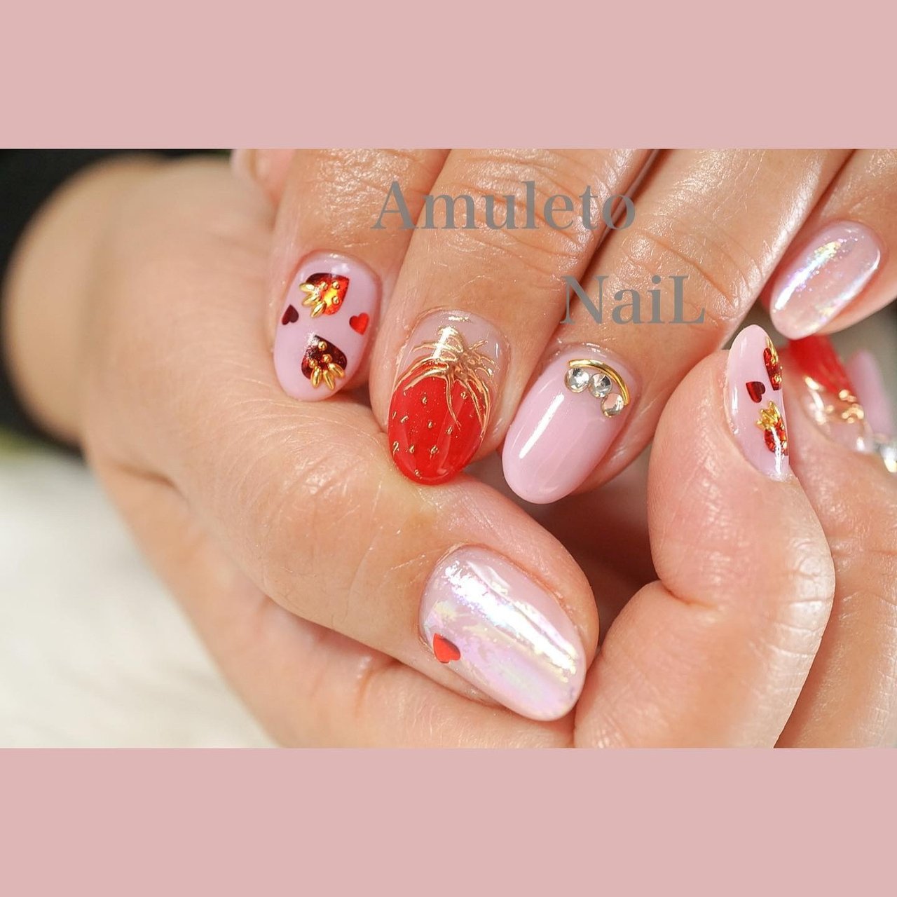 オールシーズン ハンド フルーツ ピンク レッド Amuleto Nailのネイルデザイン No ネイルブック