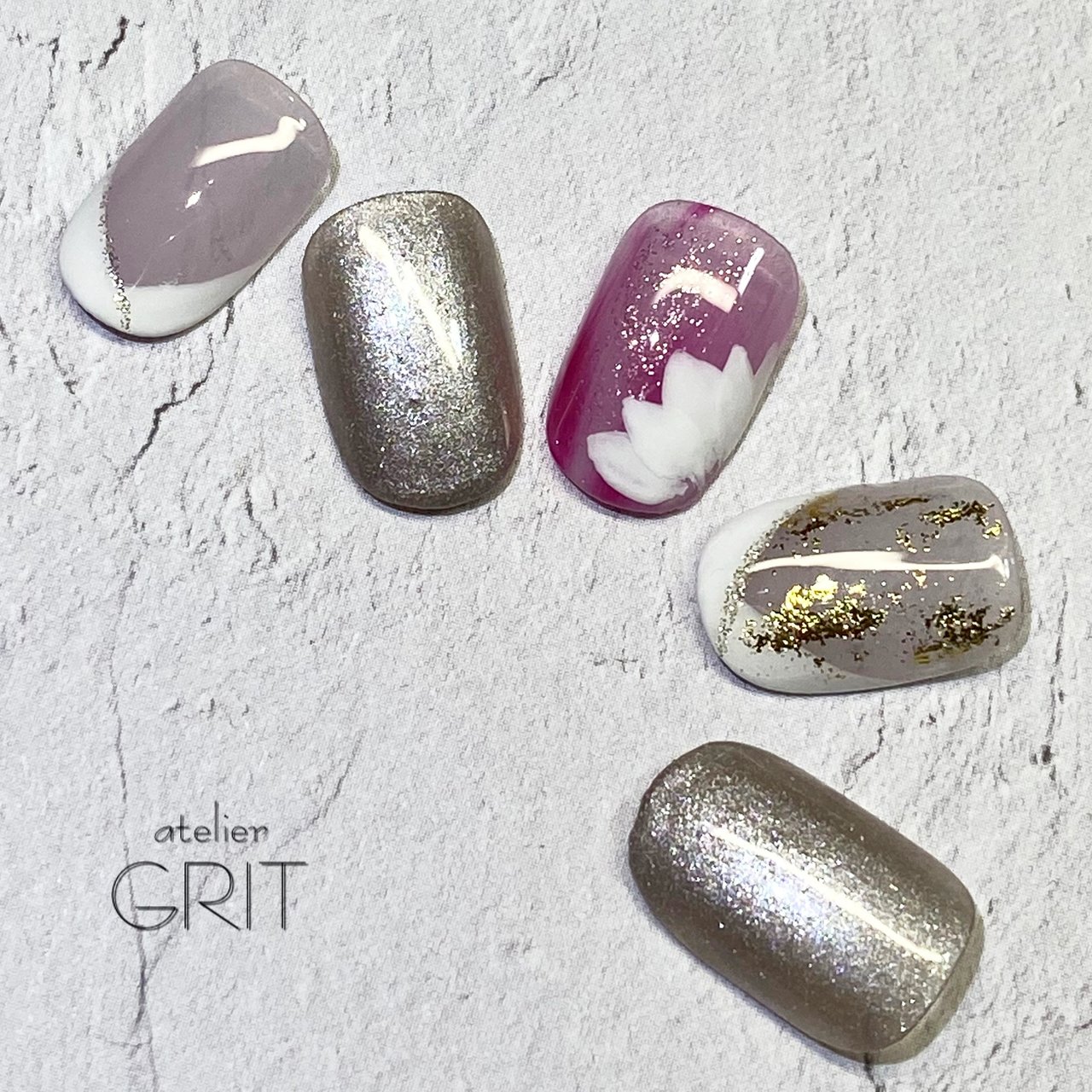 春 ハンド 変形フレンチ ラメ フラワー Katuhiko358のネイルデザイン No ネイルブック