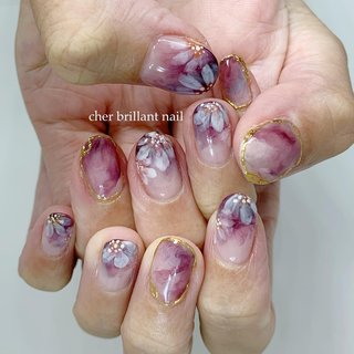 水彩画風フラワーネイルのネイルデザイン ネイルブック