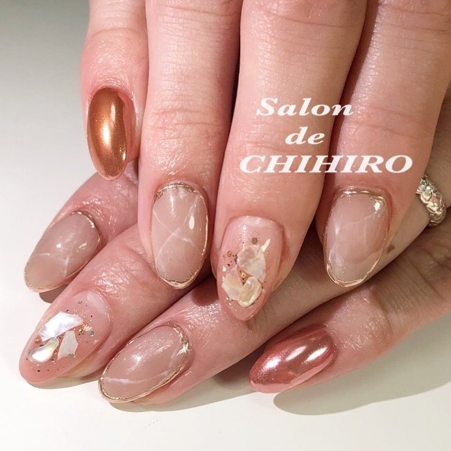 クリア ベージュ メタリック Salonde0chihiroのネイルデザイン No ネイルブック