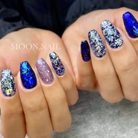 秋 ネイビー シルバーのネイルデザイン ネイルブック