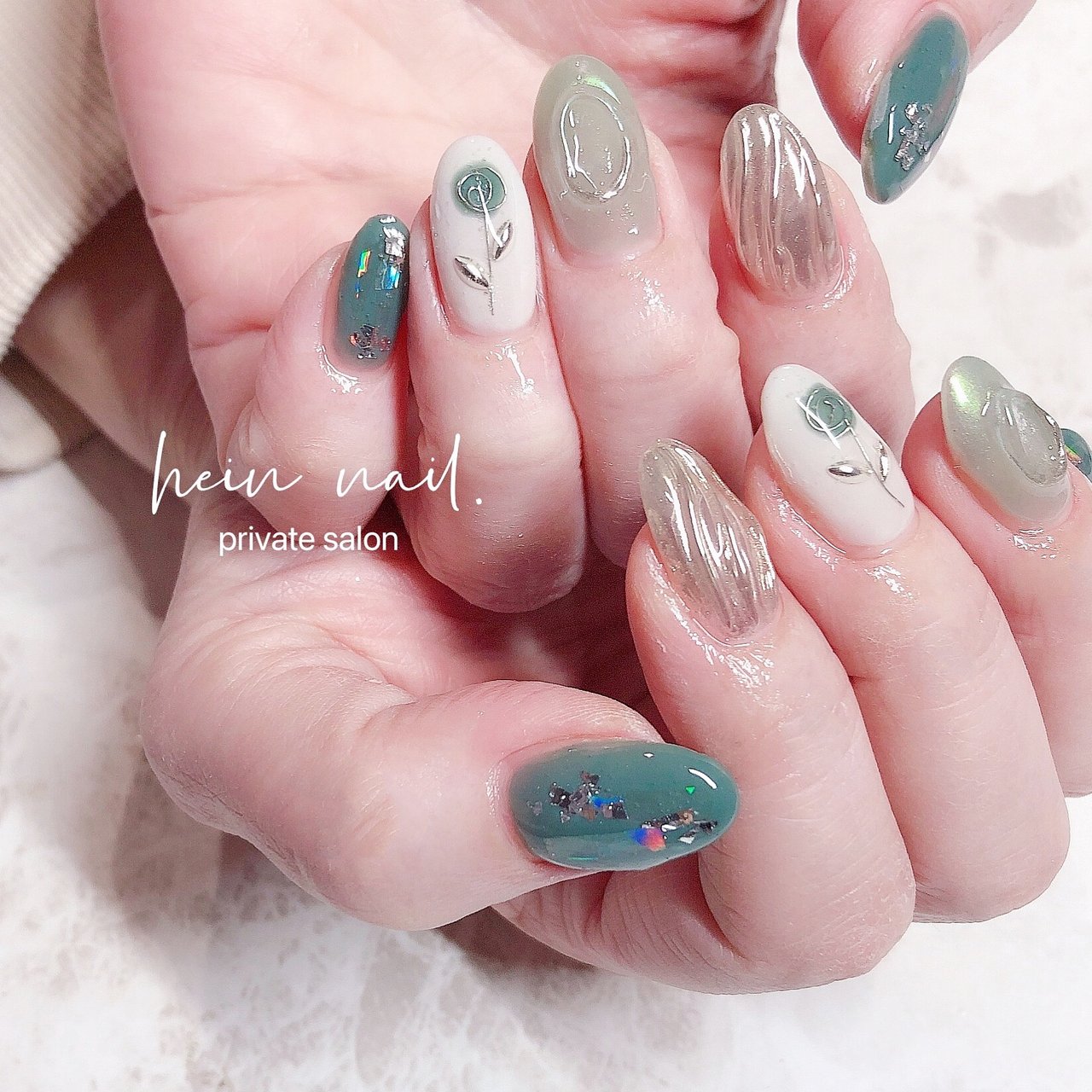 ホワイト グリーン シルバー Enaのネイルデザイン No ネイルブック