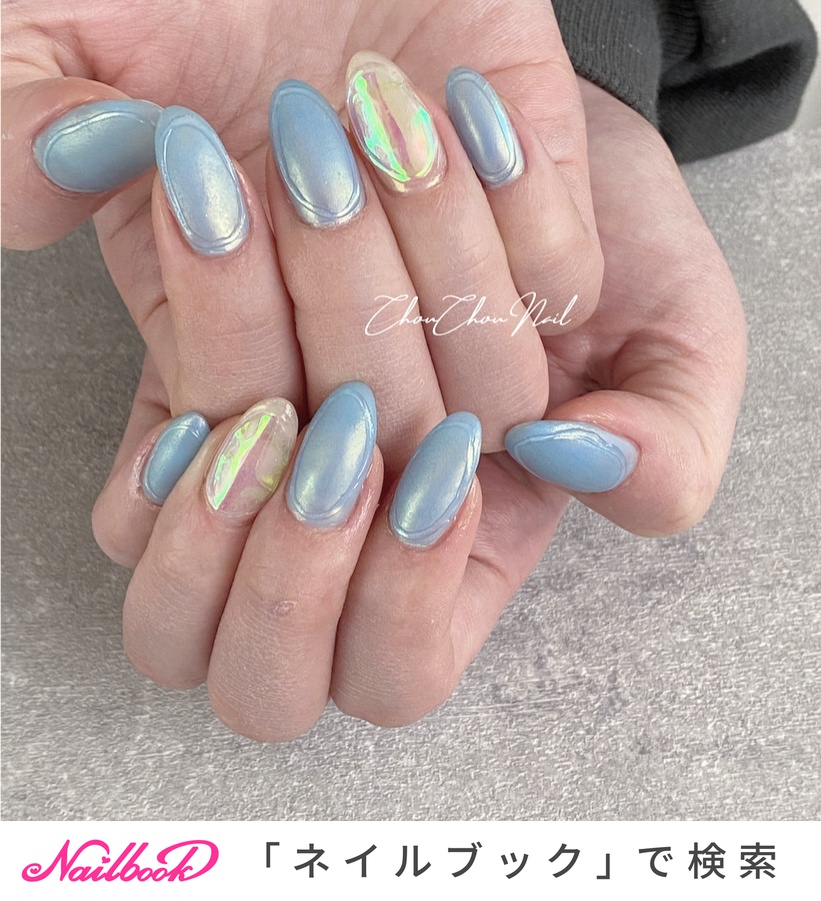 ネイル 水色 お客様ネイル StarLight PolaRis❤︎Relu 水色ゆめかわデザイン