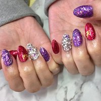 パープル 紫 派手ネイルのネイルデザイン ネイルブック