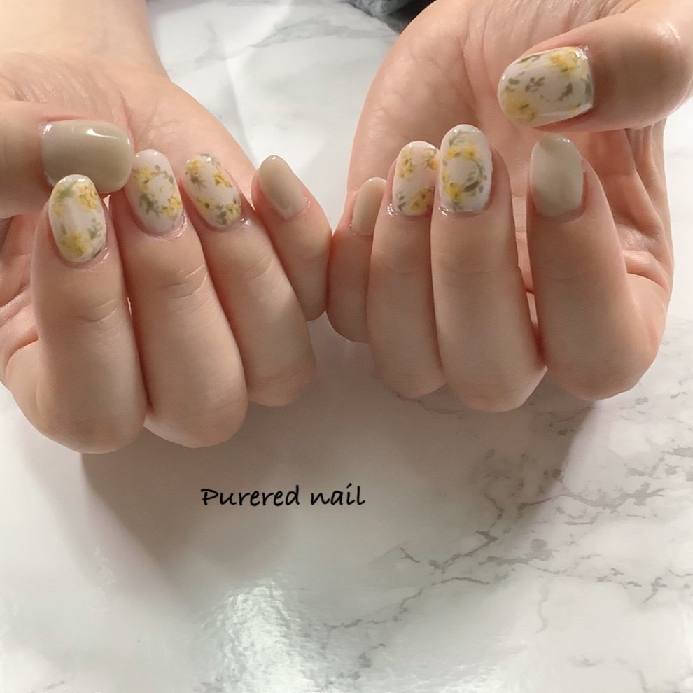 オールシーズン ハンド フラワー ショート ベージュ 今内知津子のネイルデザイン No ネイルブック