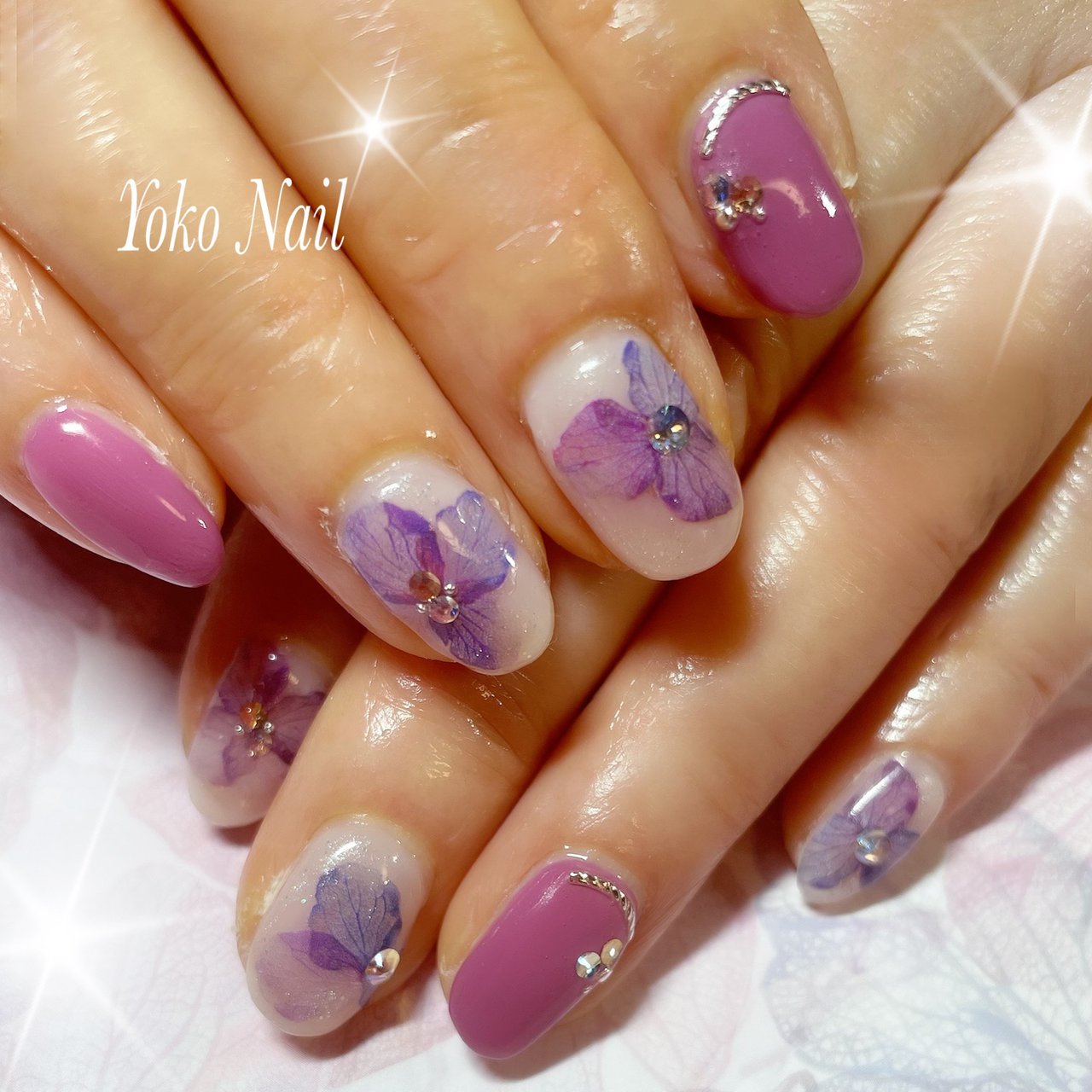 春 ビジュー フラワー ピンク ブルー Yoko Nailのネイルデザイン No ネイルブック