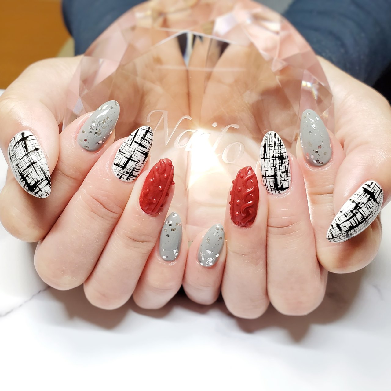 冬 ワンカラー ツイード ニット ボルドー Nailsalon Nailoのネイルデザイン No ネイルブック