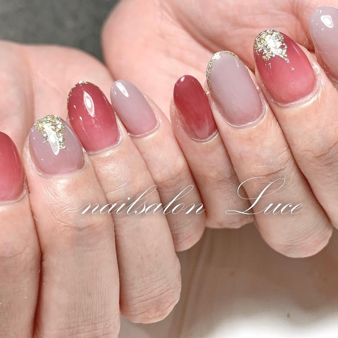 シンプル グラデーション ラメ ボルドー グレージュ Nail Salon Luceのネイルデザイン No ネイルブック