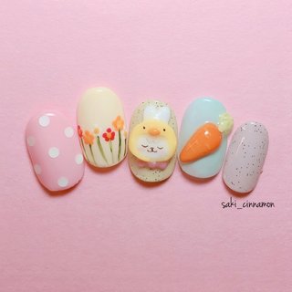 春 水色 うさぎネイルのネイルデザイン ネイルブック