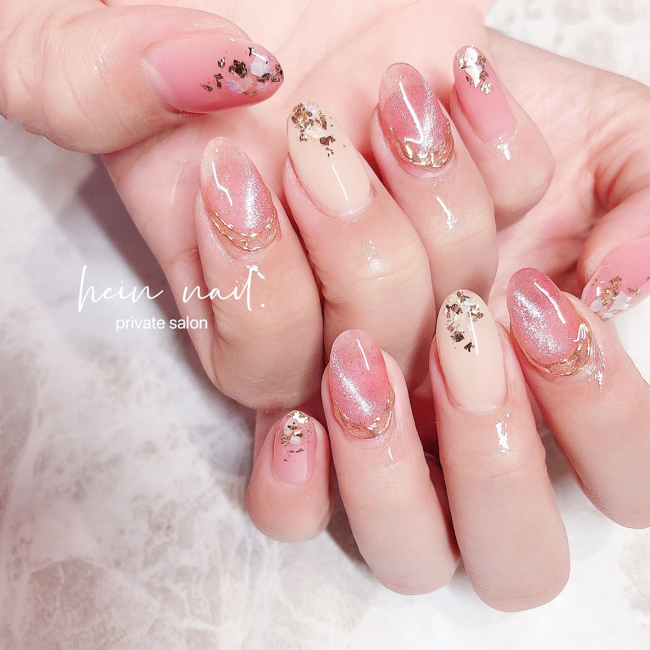 ホワイト ピンク ゴールド Hein Nail のネイルデザイン No ネイルブック