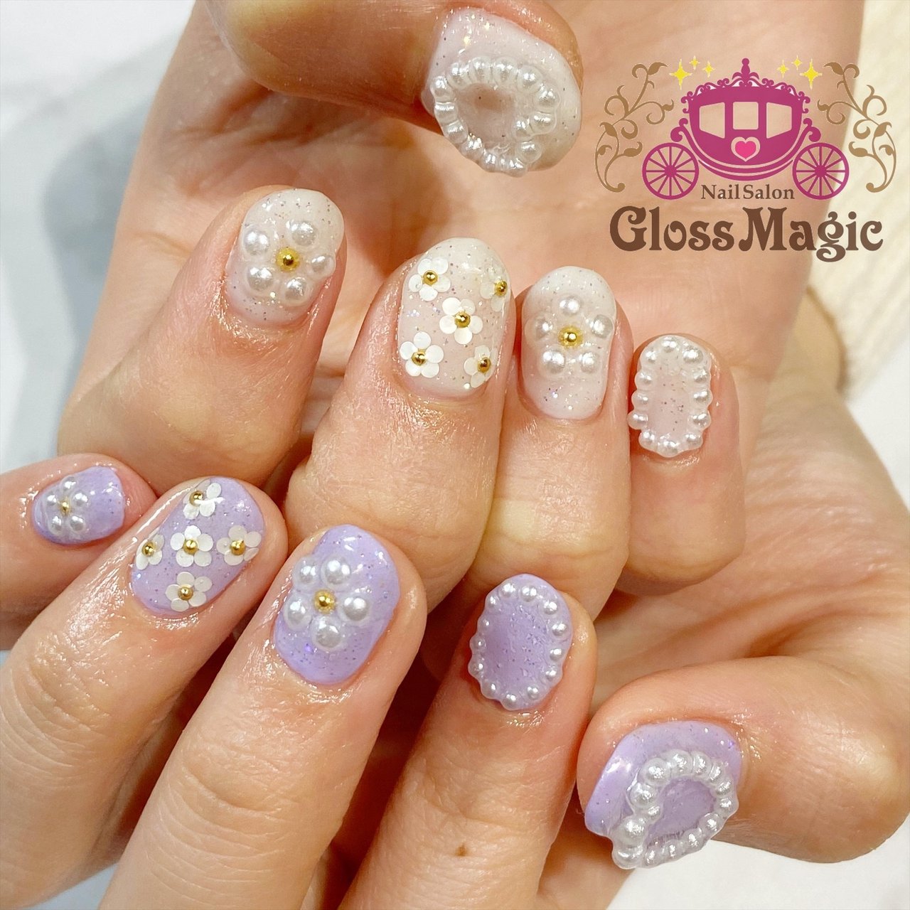 春 ハンド フラワー パール ハート Yun のネイルデザイン No ネイルブック