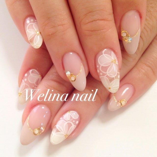 春 ハンド フラワー ホワイト Welina Nail のネイルデザイン No ネイルブック