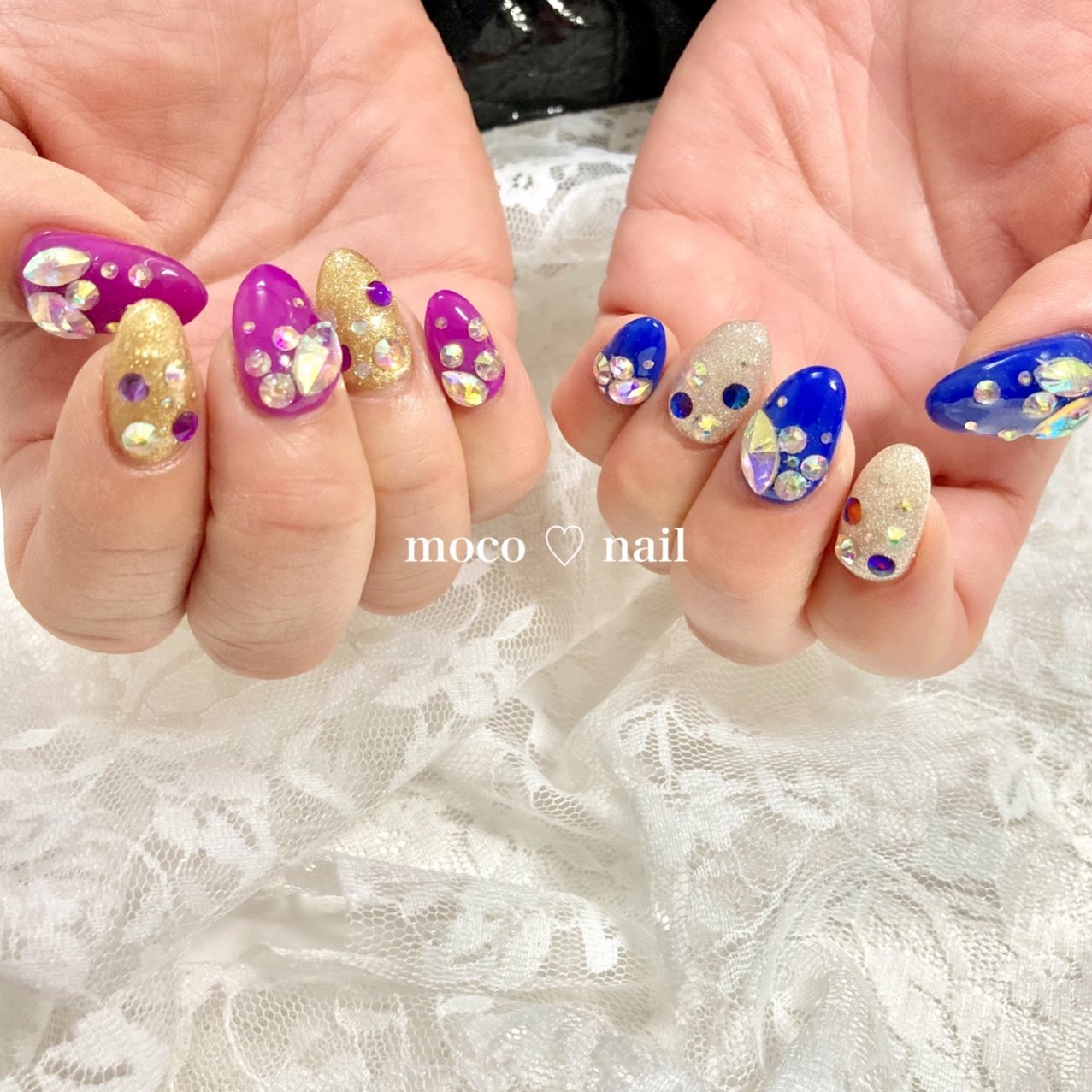 ハンド ラメ ビジュー ブルー パープル Moco Nailのネイルデザイン No ネイルブック