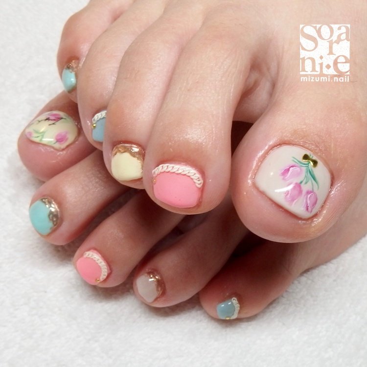 春 フット パステル ジェル お客様 Mizumi Sorani E のネイルデザイン No ネイルブック