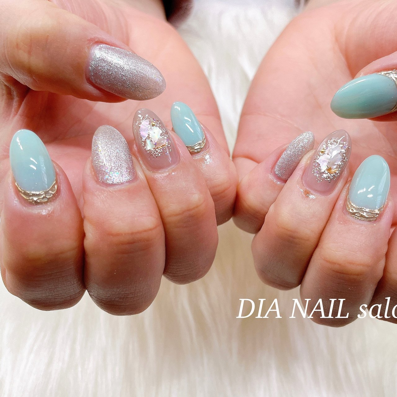 春 ハンド マグネット 水色 グレージュ Dia Nail Salonのネイルデザイン No ネイルブック