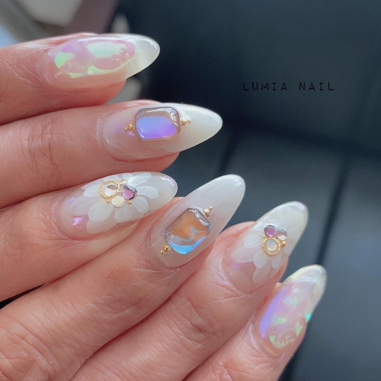 春 ハンド ビジュー フラワー ニュアンス Lumianailのネイルデザイン No ネイルブック