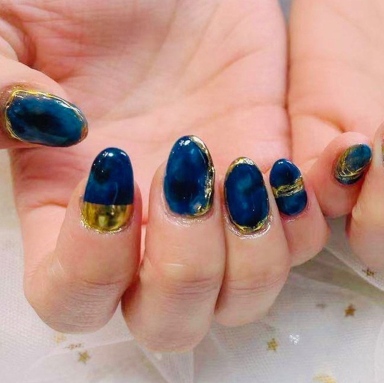 ネイビー ゴールド メタリック パンダ Nail 川崎のネイルデザイン No ネイルブック