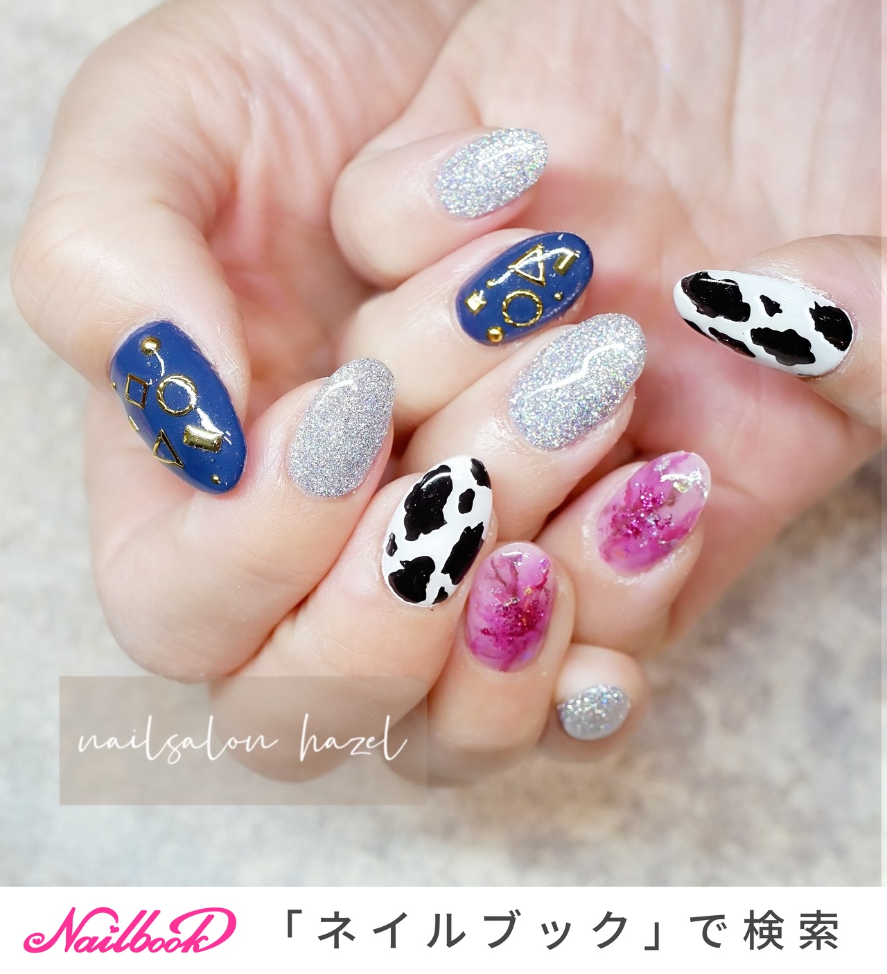 ピンク ネイビー シルバーのネイルデザイン ネイルブック