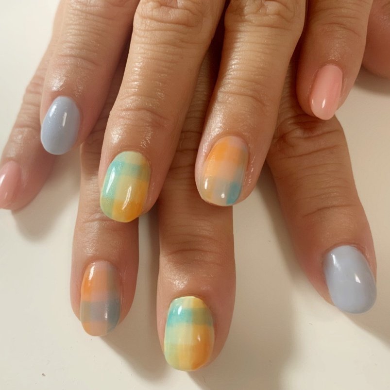オールシーズン ハンド チェック ピンク イエロー Nailsalon Melia のネイルデザイン No ネイルブック