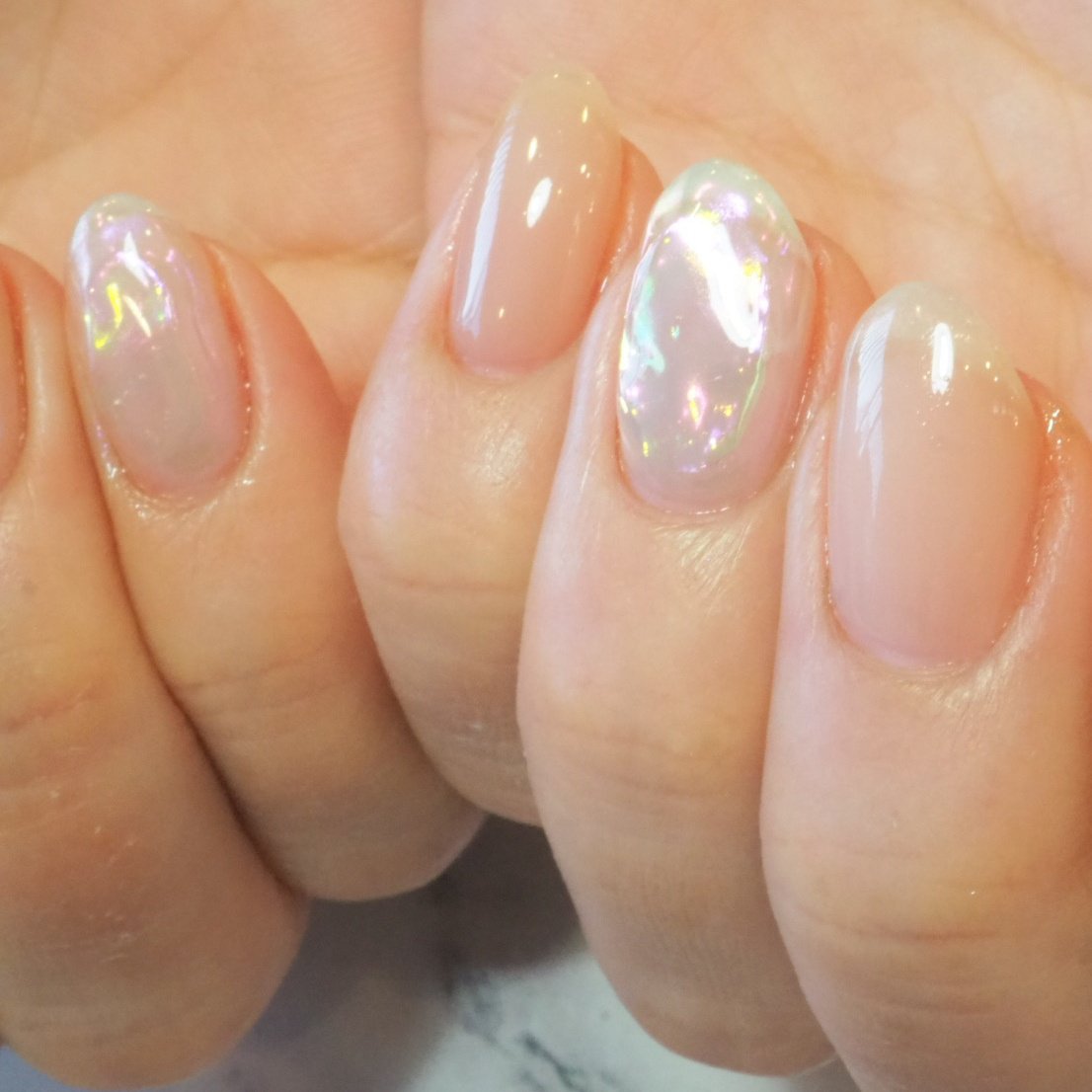 オールシーズン ハンド シンプル オーロラ クリア Nailsalon Heavensのネイルデザイン No ネイルブック