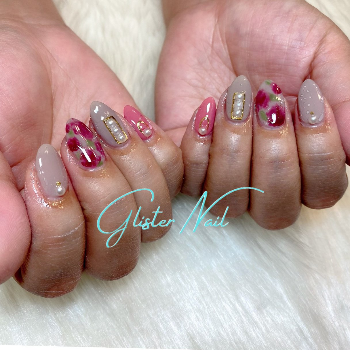 春 ハンド ピンク レッド グレージュ Glister Nailのネイルデザイン No ネイルブック