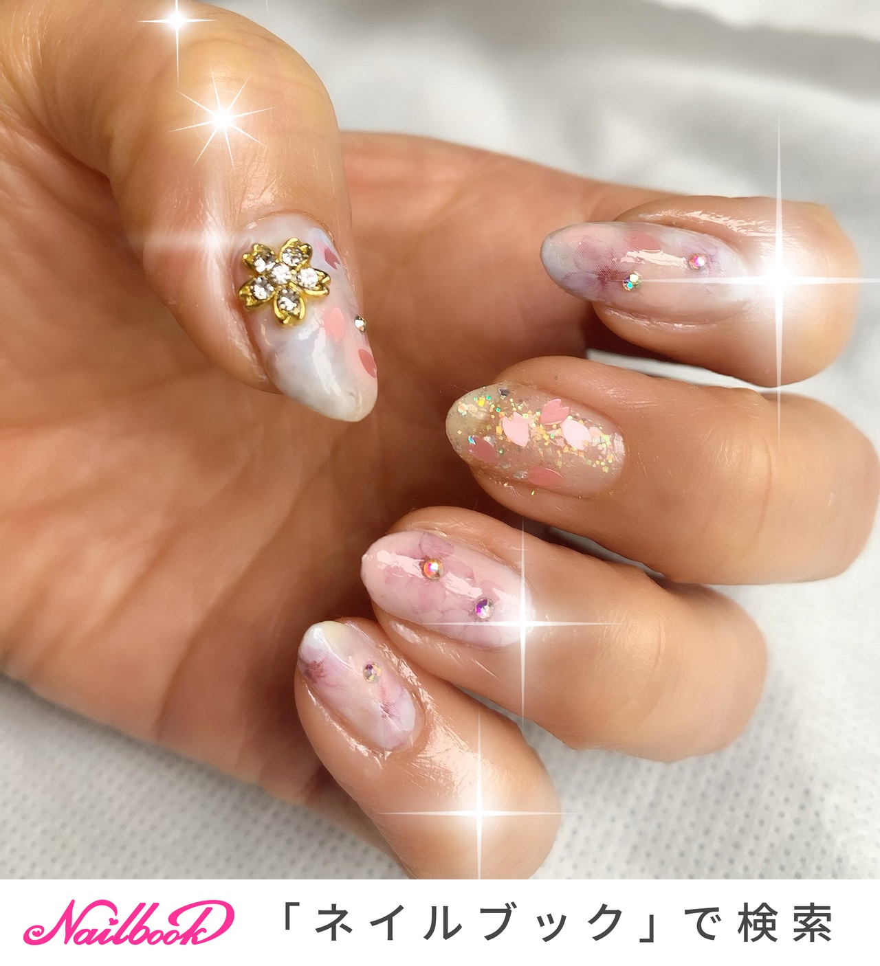 マーブル 水色 マニキュアのネイルデザイン ネイルブック