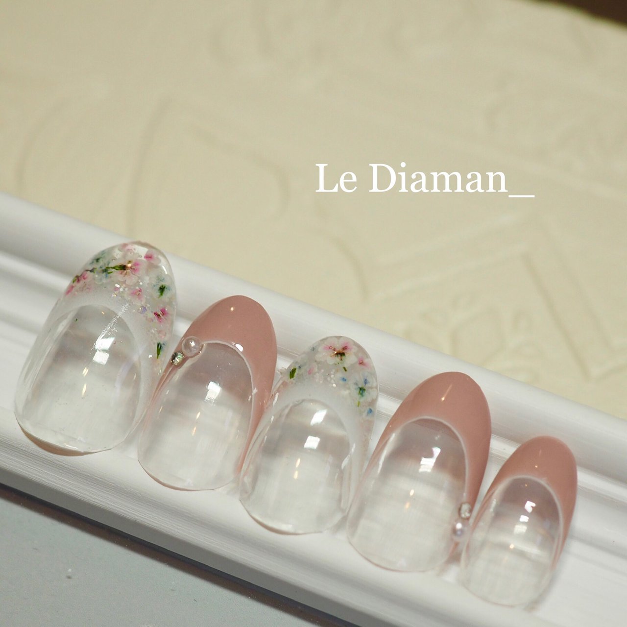 春 ハンド フレンチ フラワー 押し花 Le Diamanのネイルデザイン No 622 ネイルブック
