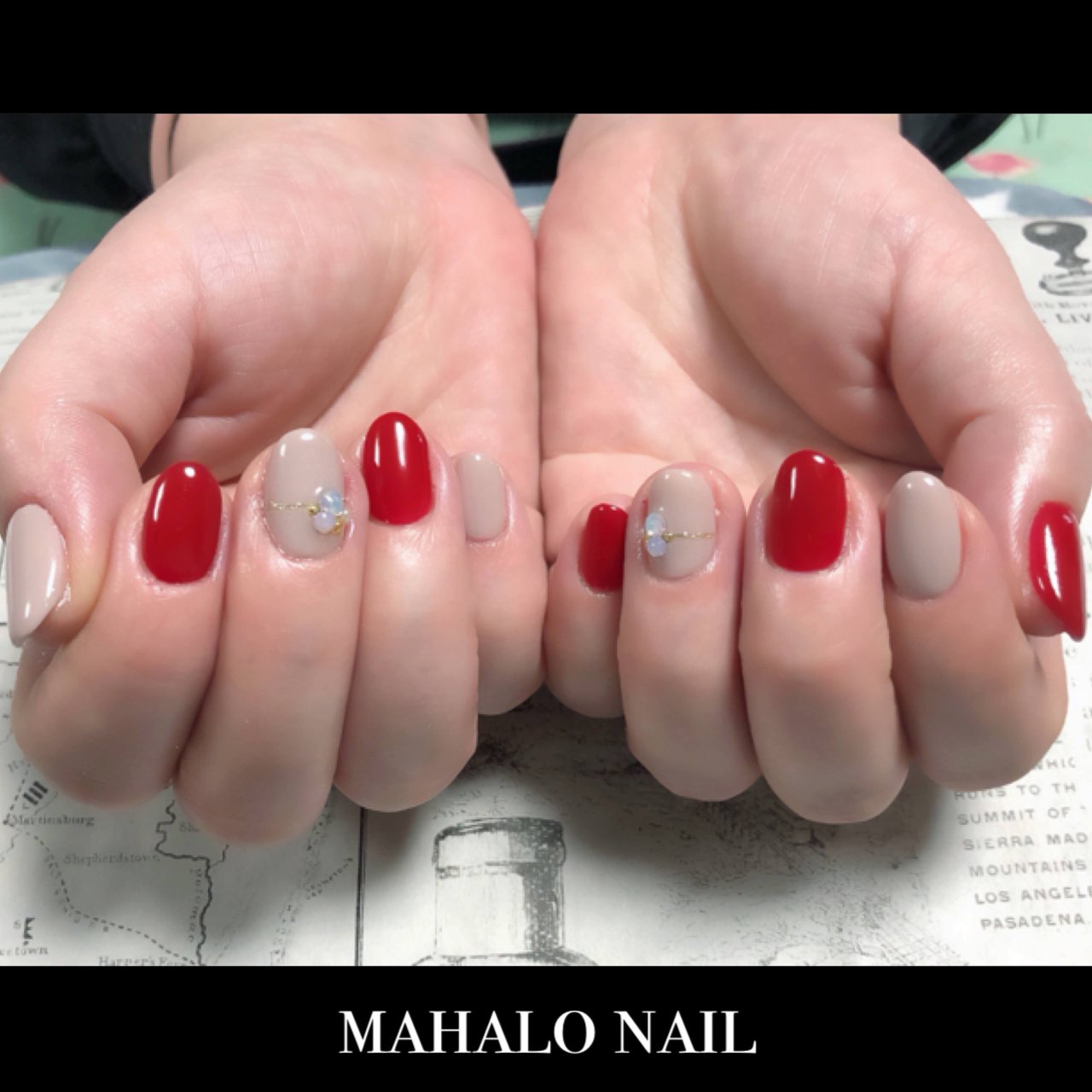 ベージュ レッド Mahalo Nailのネイルデザイン No ネイルブック