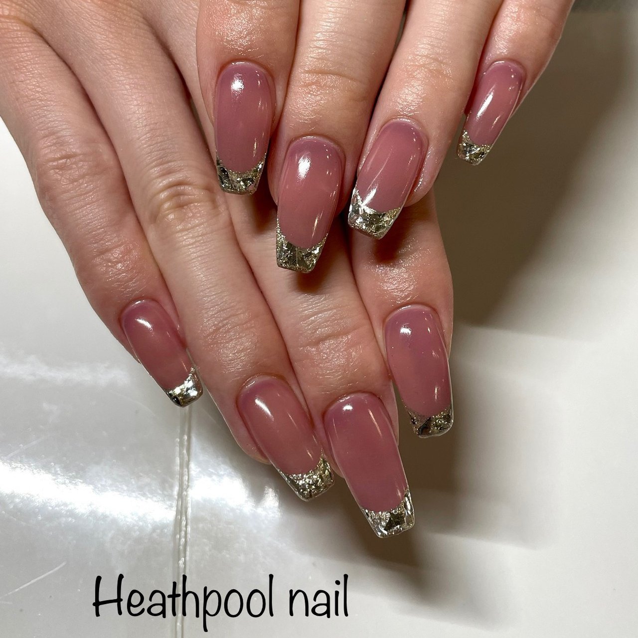 ハンド フレンチ ラメ ホイル ピンク Heathpoolnailのネイルデザイン No ネイルブック