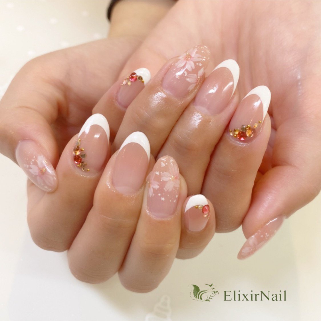 春 オールシーズン 入学式 フレンチ フラワー エリクサーネイルのネイルデザイン No ネイルブック