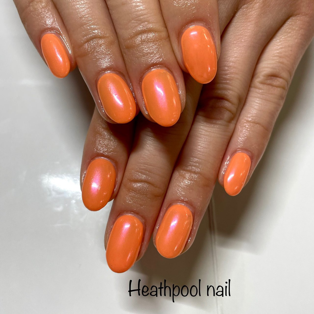 ハンド ワンカラー ミラー オレンジ ジェル Heathpoolnailのネイルデザイン No ネイルブック