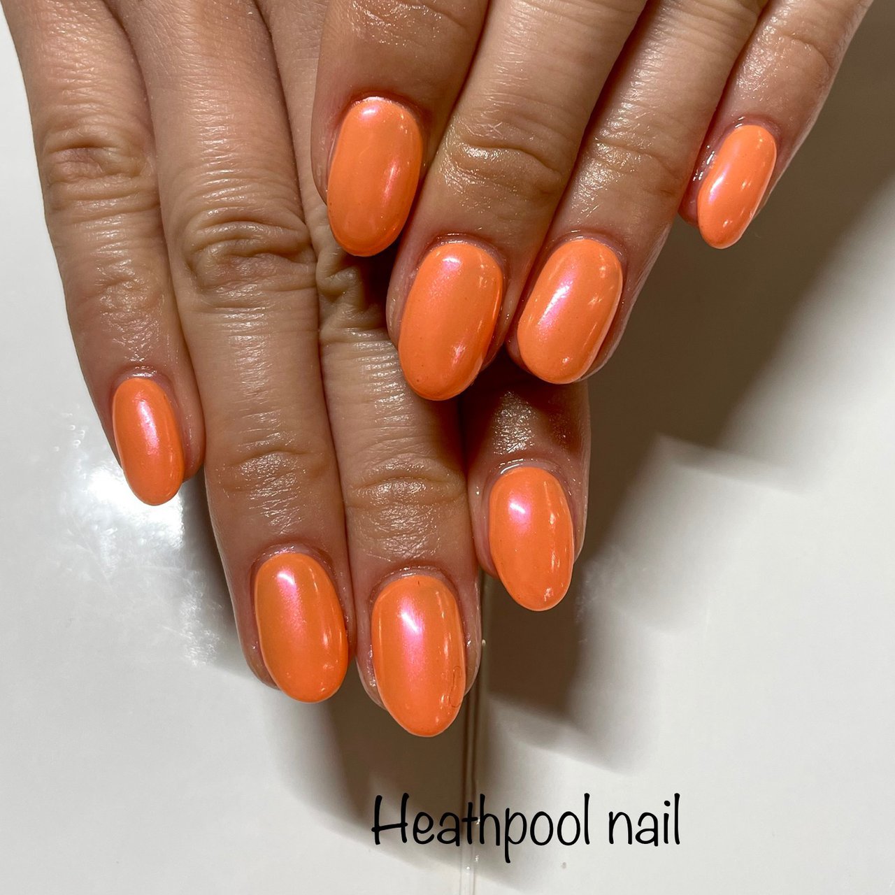 ハンド ワンカラー ミラー オレンジ ジェル Heathpoolnailのネイルデザイン No ネイルブック