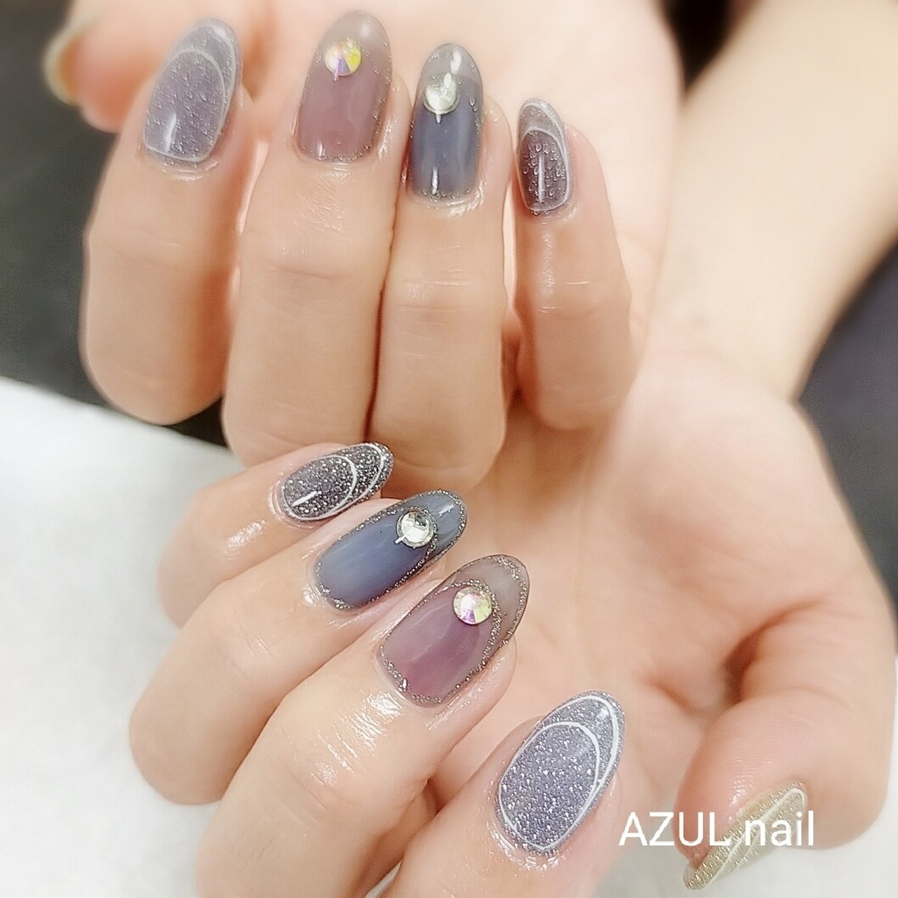 オールシーズン ハンド ラメ ワンカラー シースルー Azul Nailsalon 京成小岩のネイルデザイン No ネイルブック