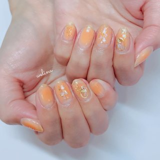 ラメ チーク オレンジのネイルデザイン ネイルブック