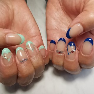 人気順｜ブルー(青)/#ハートフレンチのネイルデザイン｜ネイルブック