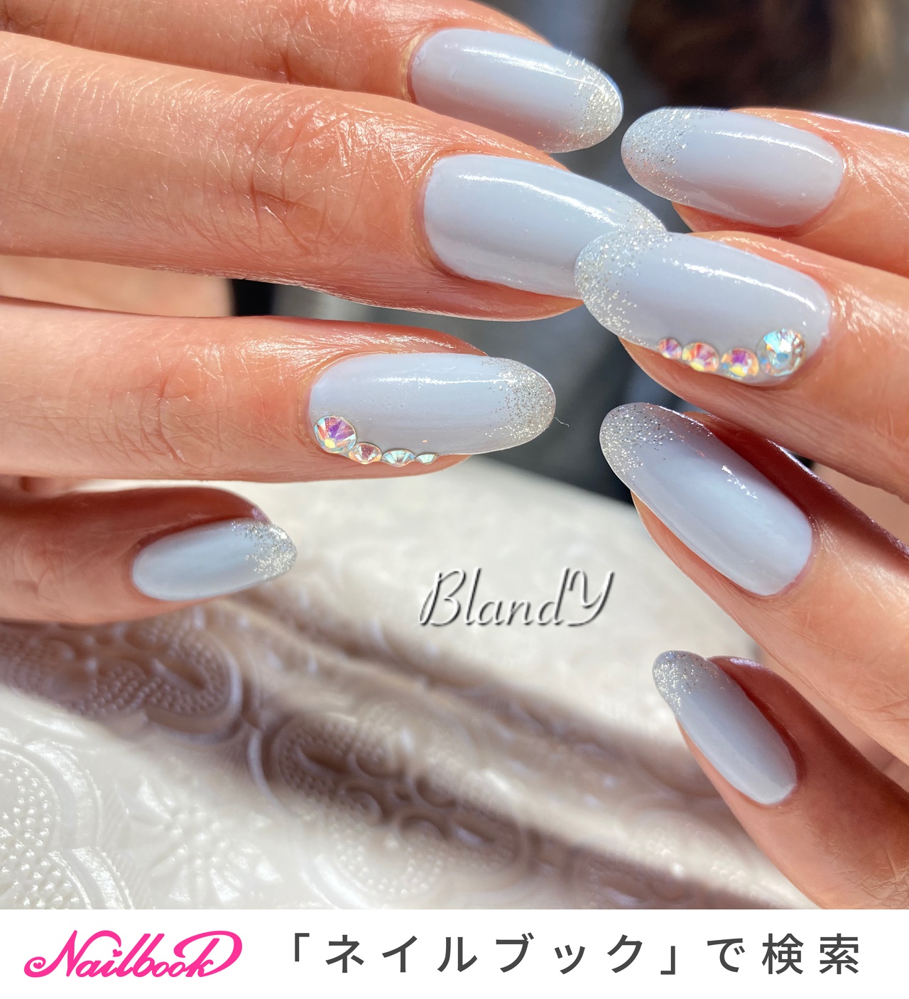 卒業式 ブルー グレーのネイルデザイン ネイルブック