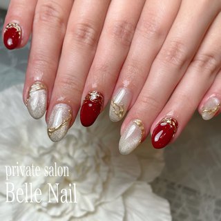 冬 レッド シルバーのネイルデザイン ネイルブック