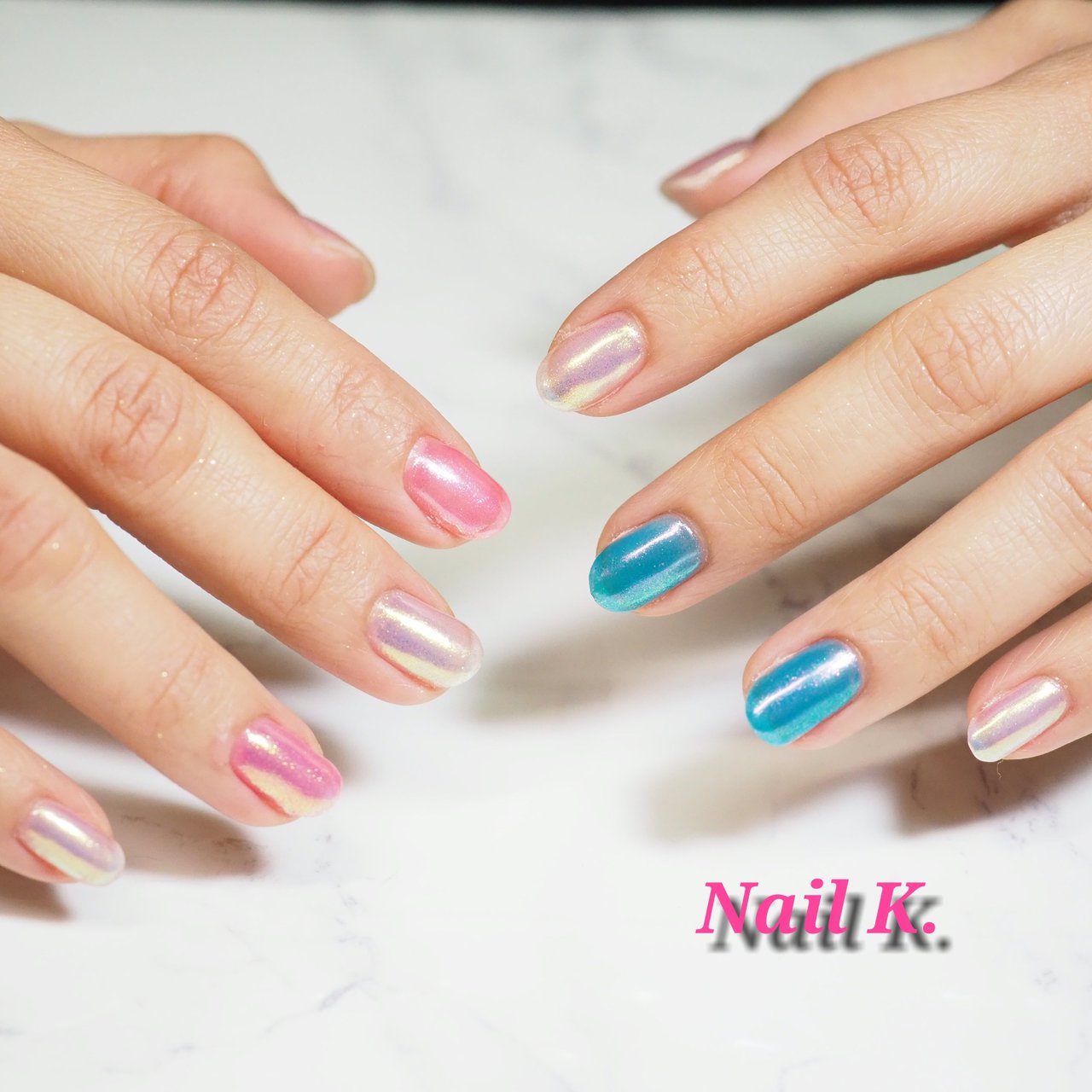 シンプル オーロラ クリア ピンク 水色 Nail K のネイルデザイン No ネイルブック