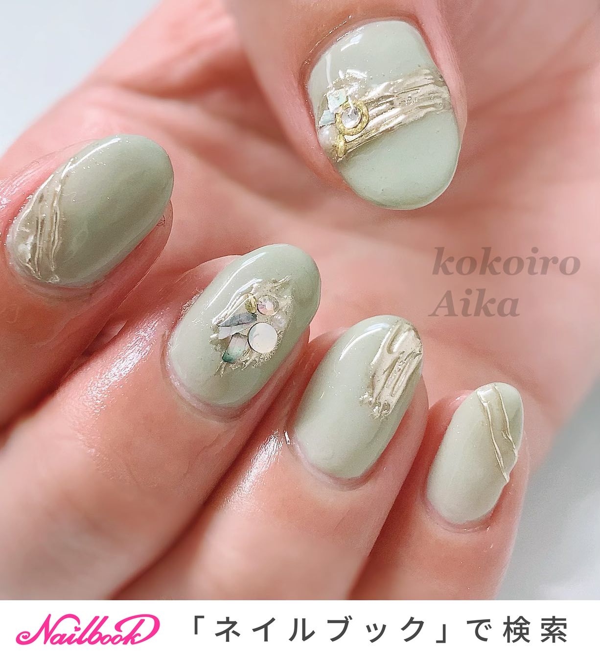 春のグリーンネイルのネイルデザイン ネイルブック