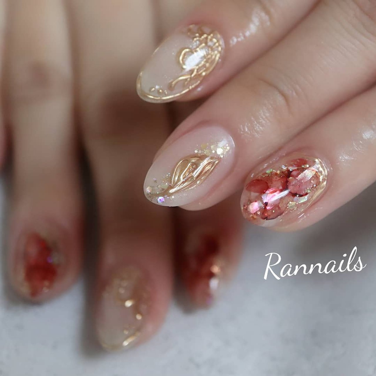 オールシーズン 大理石 ニュアンス ベージュ ブラウン Rannailsのネイルデザイン No ネイルブック