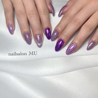 22年 新着順 ミラー ユニコーン 紫のネイルデザイン ネイルブック