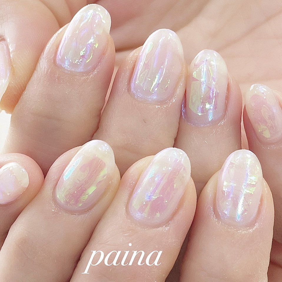 ハンド シンプル オーロラ クリア ジェル 越谷市 ネイルパイナ Nailpainaのネイルデザイン No ネイルブック