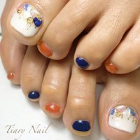 レッド オレンジ ネイビーのネイルデザイン ネイルブック