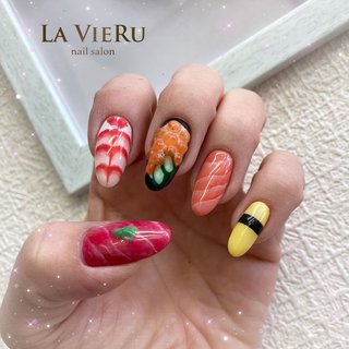 レッド イエロー セルフネイルのネイルデザイン ネイルブック
