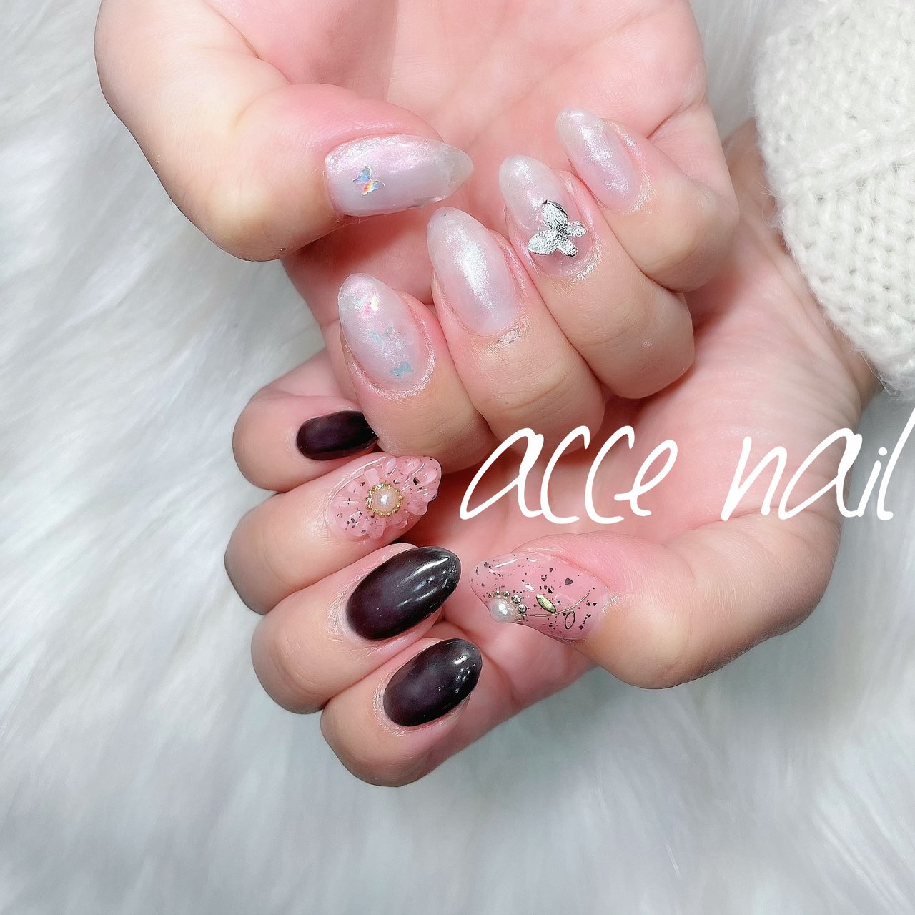 オールシーズン ハンド ホログラム ワンカラー フラワー Acce Nailのネイルデザイン No ネイルブック